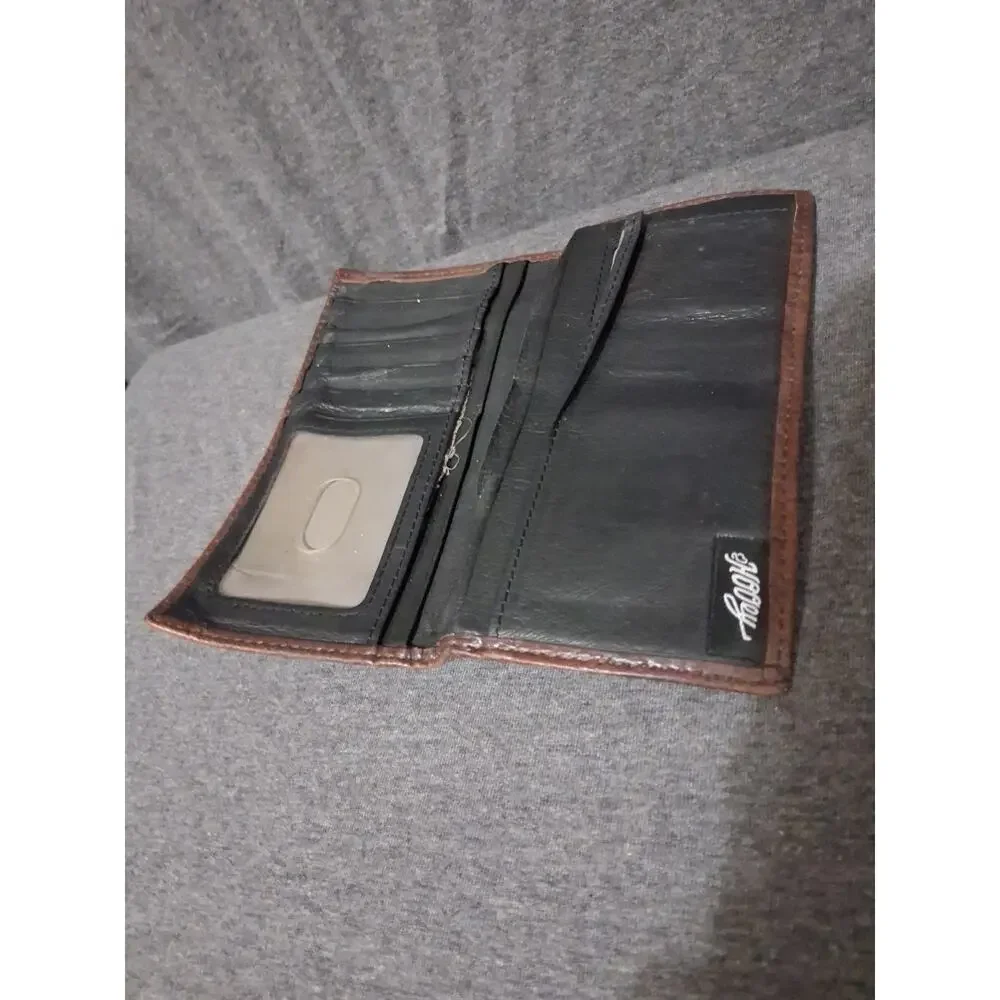Hooey Mens Orange & Brown Long Bifold Leather Wallet Western Tooled Cowboy